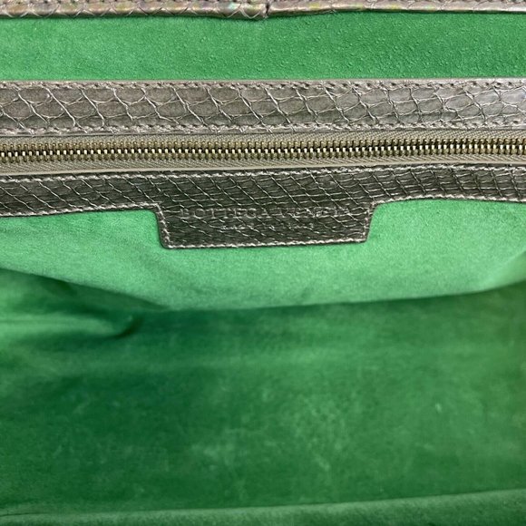 Bottega Veneta - Silver Iridescent Python Skin Top Handle Shoulder Bag - Picture 3 of 16